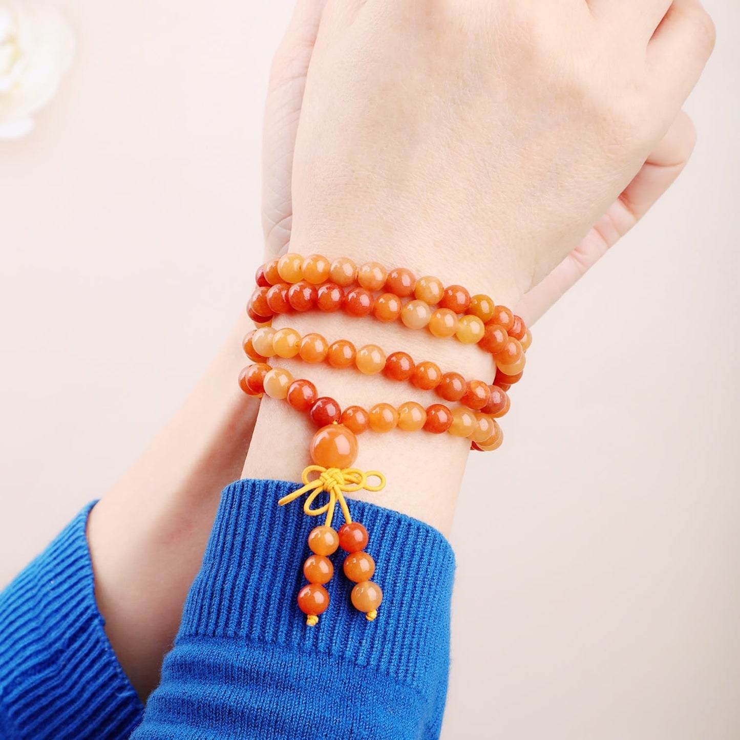 AD Beads 6mm 8mm 108 Prayer Mala Jasper Elastic Bracelet - Handmade Yoga Meditation Healing Power Energy Gifts for Unisex Adult.