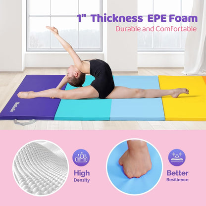Matladin Folding Gymnastics Mat for Kids, 6'x3'x1"/8'x3'x1" PU Leather Gym Exercise Mats for Tumbling, Cheer, Yoga, Fitness, Pilates and Martial Art
