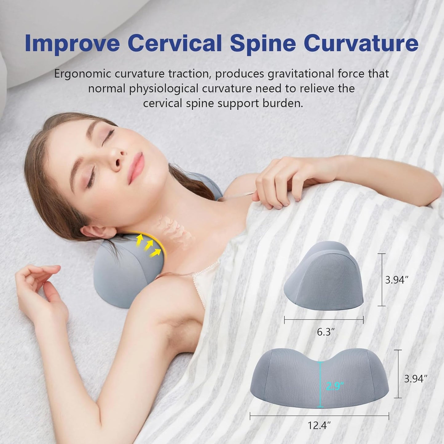 ComfortLife Small Neck Stretcher Pillow for Pain Relief, Medium Soft Cervical Traction Device Neck Mild Support Pillow Foam Cervical Neck Pillow for Tension Muscle Relax Relief (Grey)