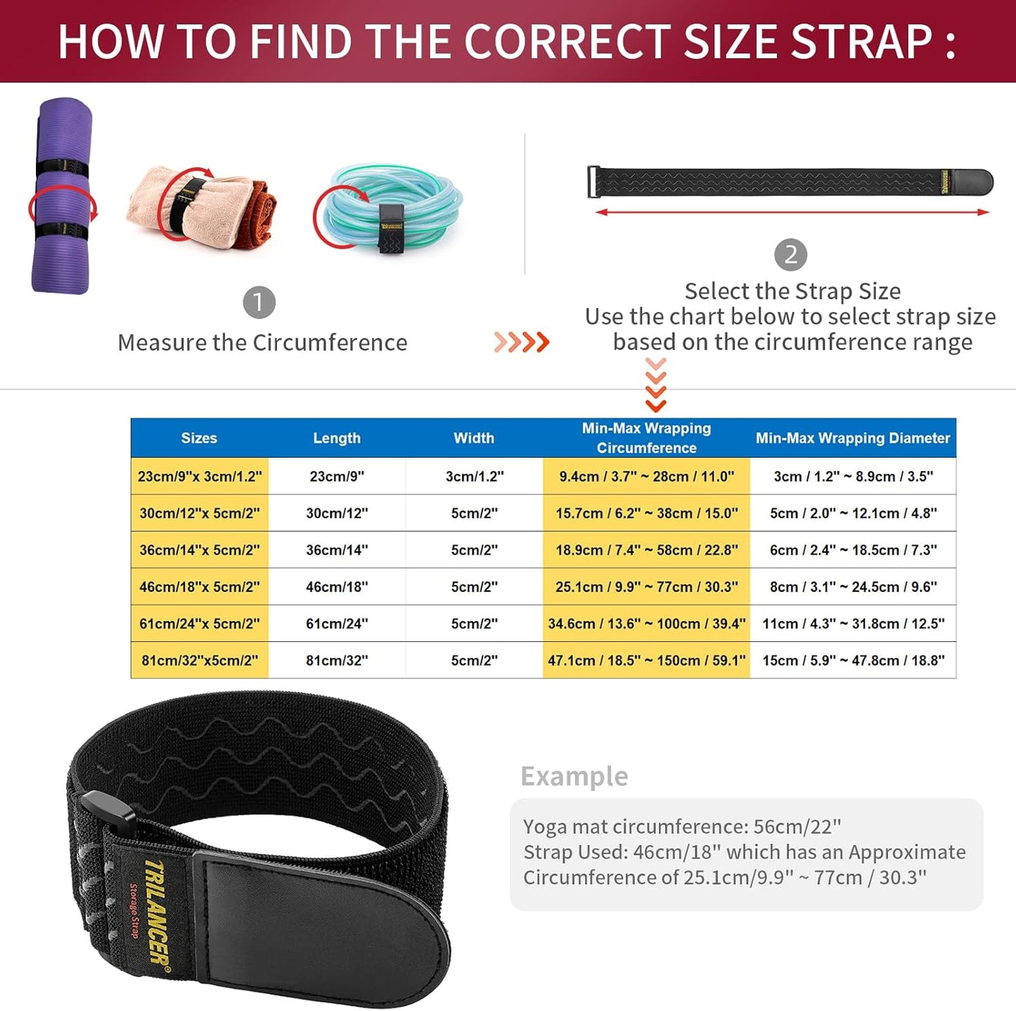 Trilancer Elastic Cinch Straps with Anti-Slip Strips, 24 "x 2" (4 Pack) Multipurpose Hook and Loop Bundling Straps for Hose, Cords, Bike, Luggage, Camping, Yoga Mats