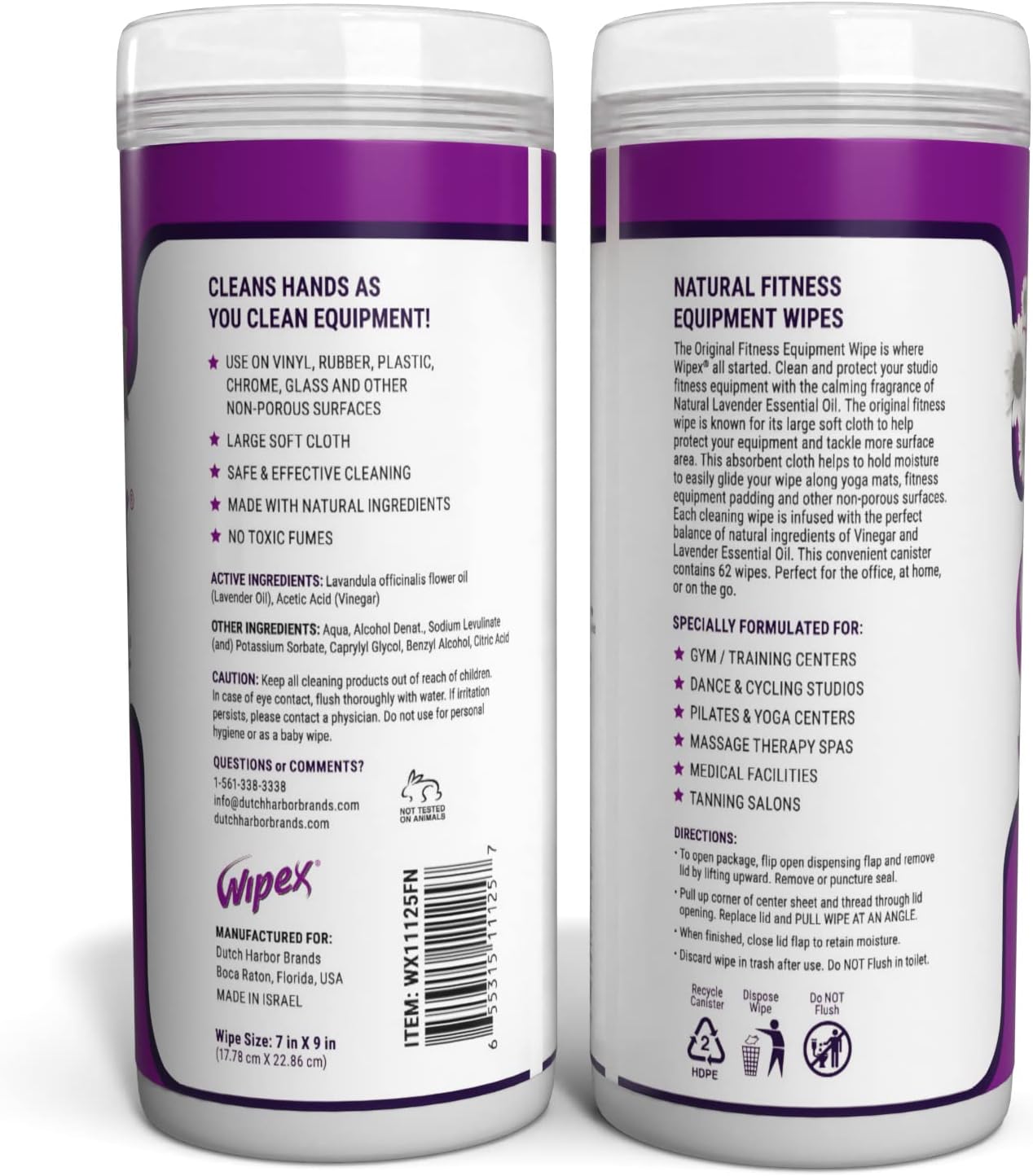 Wipex Original Fitness Equipment Wipes -EWG Verified - 50 Count Plant-Based No-Lint Cloth Gym Wipes for Workout Equipment, Yoga Mat Cleaner, Peloton Cleaner with Lavender Essential Oil & Vinegar,