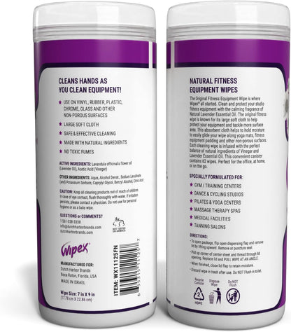 Wipex Original Fitness Equipment Wipes -EWG Verified - 50 Count Plant-Based No-Lint Cloth Gym Wipes for Workout Equipment, Yoga Mat Cleaner, Peloton Cleaner with Lavender Essential Oil & Vinegar,