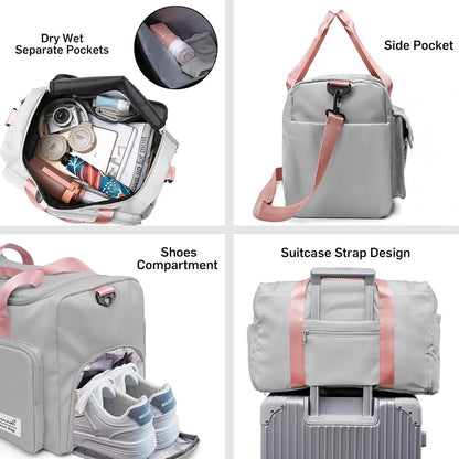 Suruid Travel Yoga Duffel Bag with Shoes Compartment Sports Gym Handbag with Dry Wet Separated Pocket for Training Men and Women, Overnight /Weekender Bag - Pink