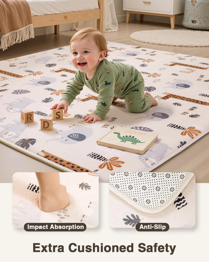 Large Thick Baby Play Mat for Floor,Padded Foam 59x79 Playpen Mat,Soft Support&Plush Feel Nursery Kids Rug,Non Slip for Toddler,Infants,Kids Playroom,Yoga,Baby Crawling,Tummy Time (Light Grey)
