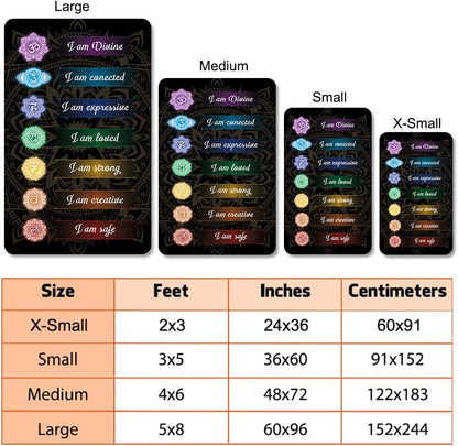 Chakra Area Rug, Meditation & Yoga Carpet for Living Room, Bedroom Mandalas Boho Style Non-Slip Machine Washable Rugs for Women Adults Yoga Lovers Bohemian Floor Mat Office Decor (YOGA-DS01)