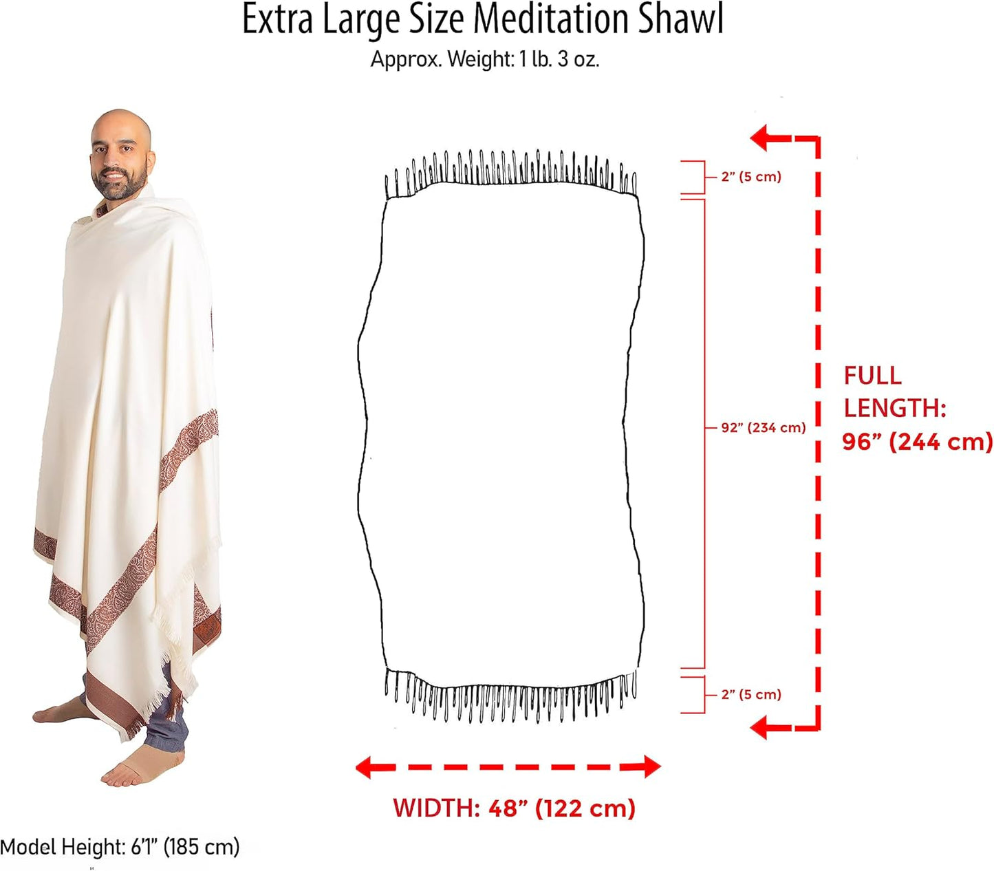 Soft Premium Wool Blend Meditation Shawl - Large Unisex Prayer Wrap, Oversize Scarf & Versatile Blanket