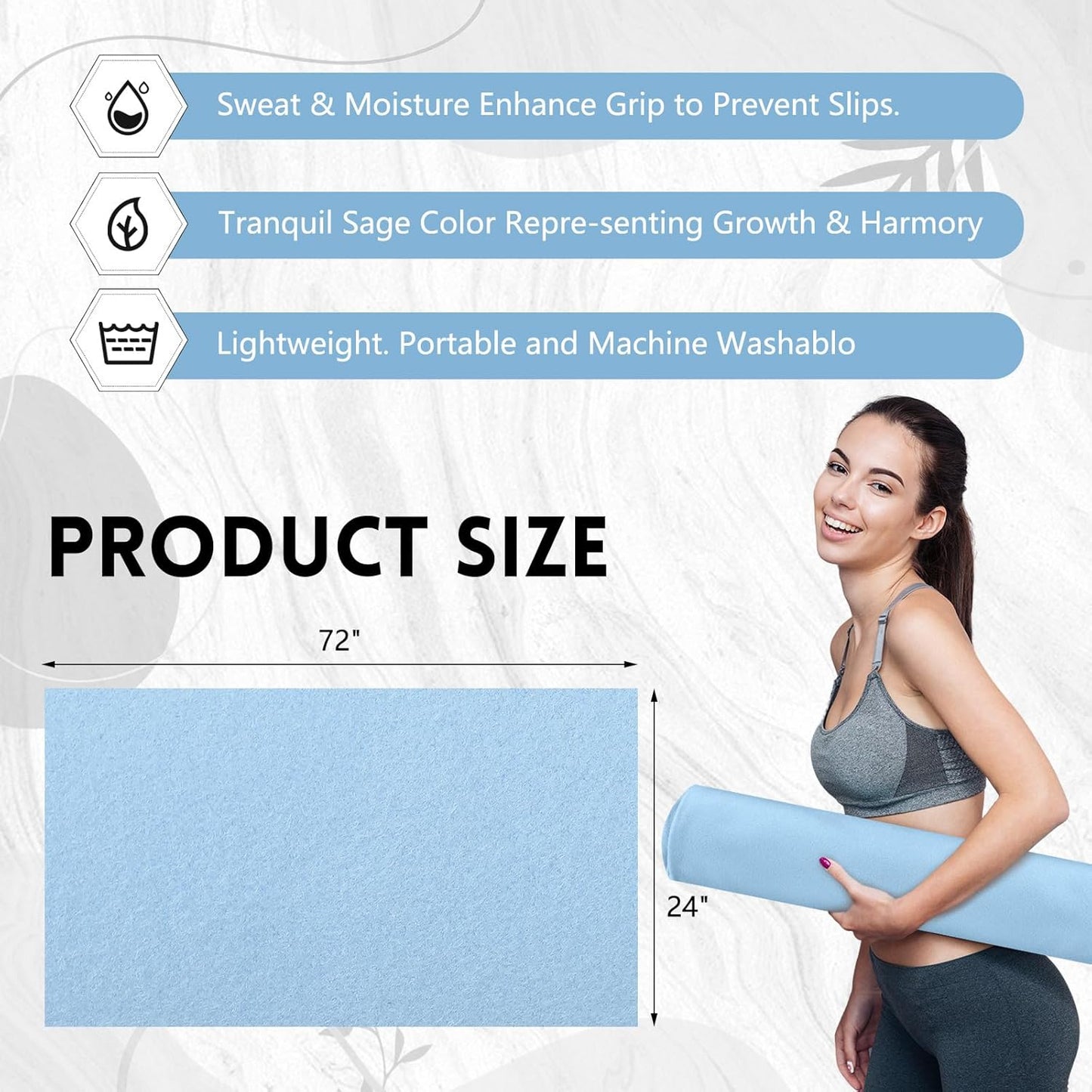 Breling 4 Pack 72" x 24" Hot Yoga Towel Non Slip Microfiber Mat Towel Sweat Absorbent Soft Pilates Mat Essentials for Hot Yoga Pilates Exercise(Light Grey)