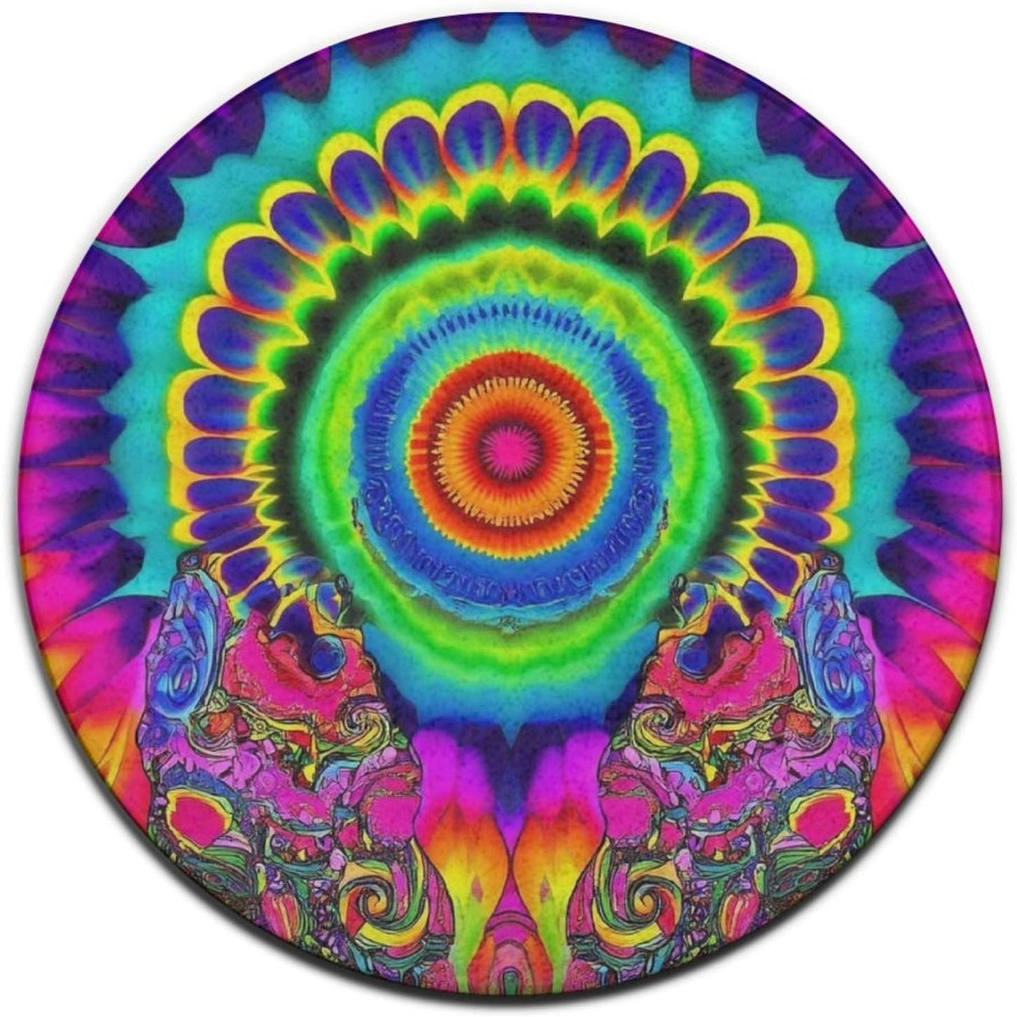 Machine Washable Modern Round Area Rug, Room Sofa Yoga Soft Round Carpet, Home Decor Non Slip Kitchen Office Circle Rug Trippy Rainbow Mushroom Tie Dye Art, 60inch