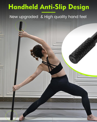 P Polerden Yoga Stick, 5ft Exercise Stick for Mobility, Stretching Stick with Non-Slip Ends, Exercise Dowel for Pilates, Balance Pole and Stretch Bar for Stretching Equipment