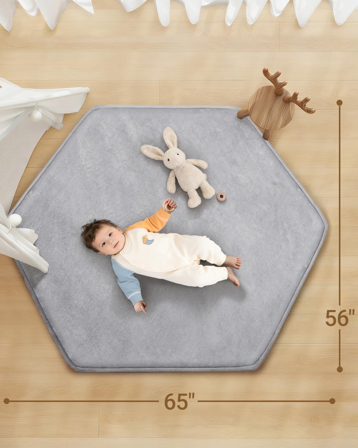 Large Thick Baby Play Mat for Floor,Padded Foam 59x79 Playpen Mat,Soft Support&Plush Feel Nursery Kids Rug,Non Slip for Toddler,Infants,Kids Playroom,Yoga,Baby Crawling,Tummy Time (Light Grey)