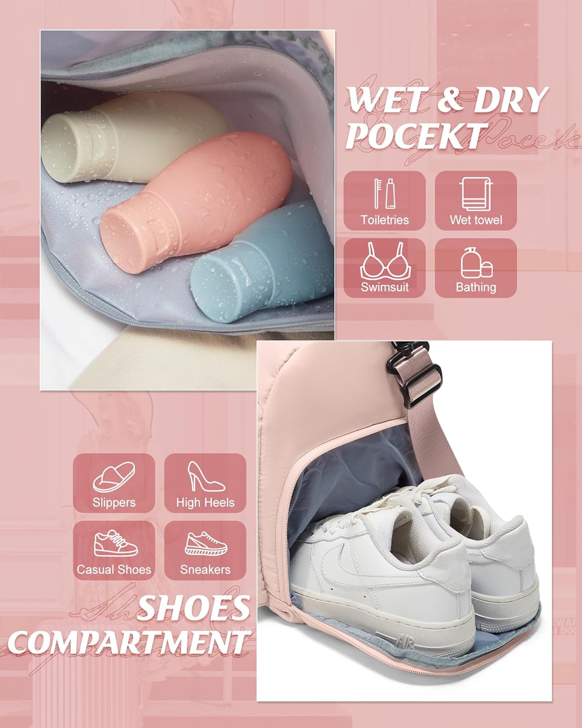 Gym Bag Womens Mens with Shoes Compartment and Wet Pocket Travel Duffel Bag for Women for Plane Sport Gym Tote Bags Swimming Yoga Waterproof Weekend Overnight Carry on Bag Hospital Holdalls - Colors B