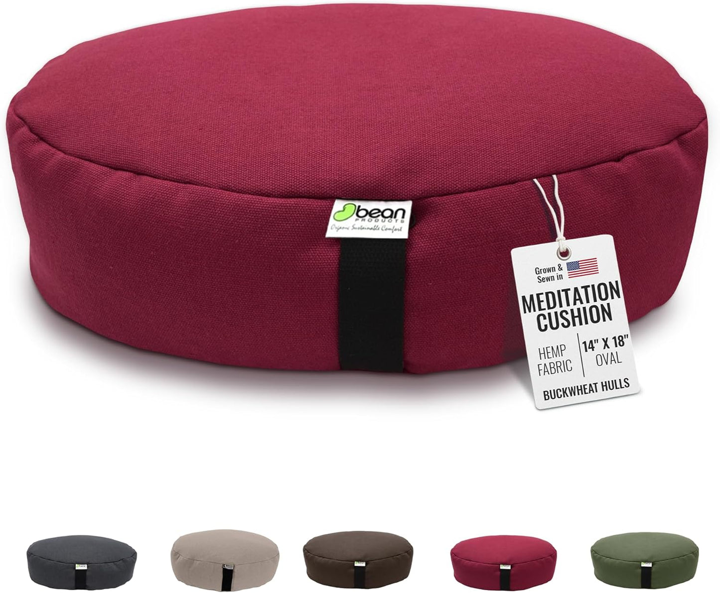 Bean Products Hemp Zafu Meditation Cushion for Sitting on Floor, Hemp Yoga Pillow, Zafu Meditation Pillow, Zen Seiza Kneeling Prayer Pad Support - Made in USA - Round Natural