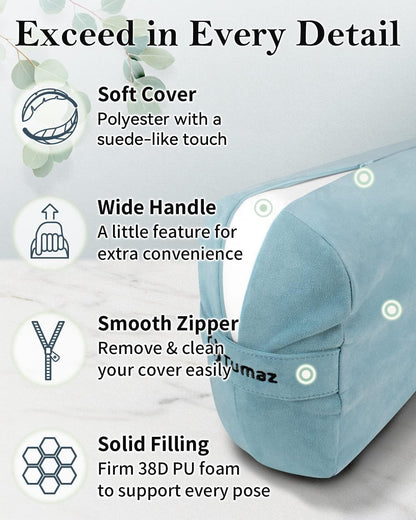 Tumaz Yoga Bolster Set - Rectangular Bolster Pillow for Restorative Yoga, Soft Meditation Pillow with Carry Handle and 8-Feet Strap, Machine Washable Cover