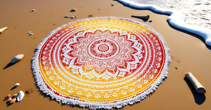 Mandala Round Beach Tapestry Boho Hippie Blanket Bohemian Large Table Cloth Home Decor Yoga Mat Meditation Picnic Rug Throw Hippy Gypsy Tablecloth Roundie (42 Inches, Orange And Blue)