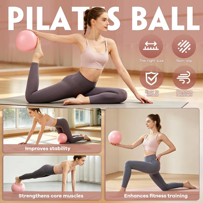kornsurte Pilates Equipment Kit for Home Workout, 14.5'' Pilates Ring and Ball Set, Resistance Bands, Ankle Weights, Pilates Essentials Starter Set for Beginners Toning Strength