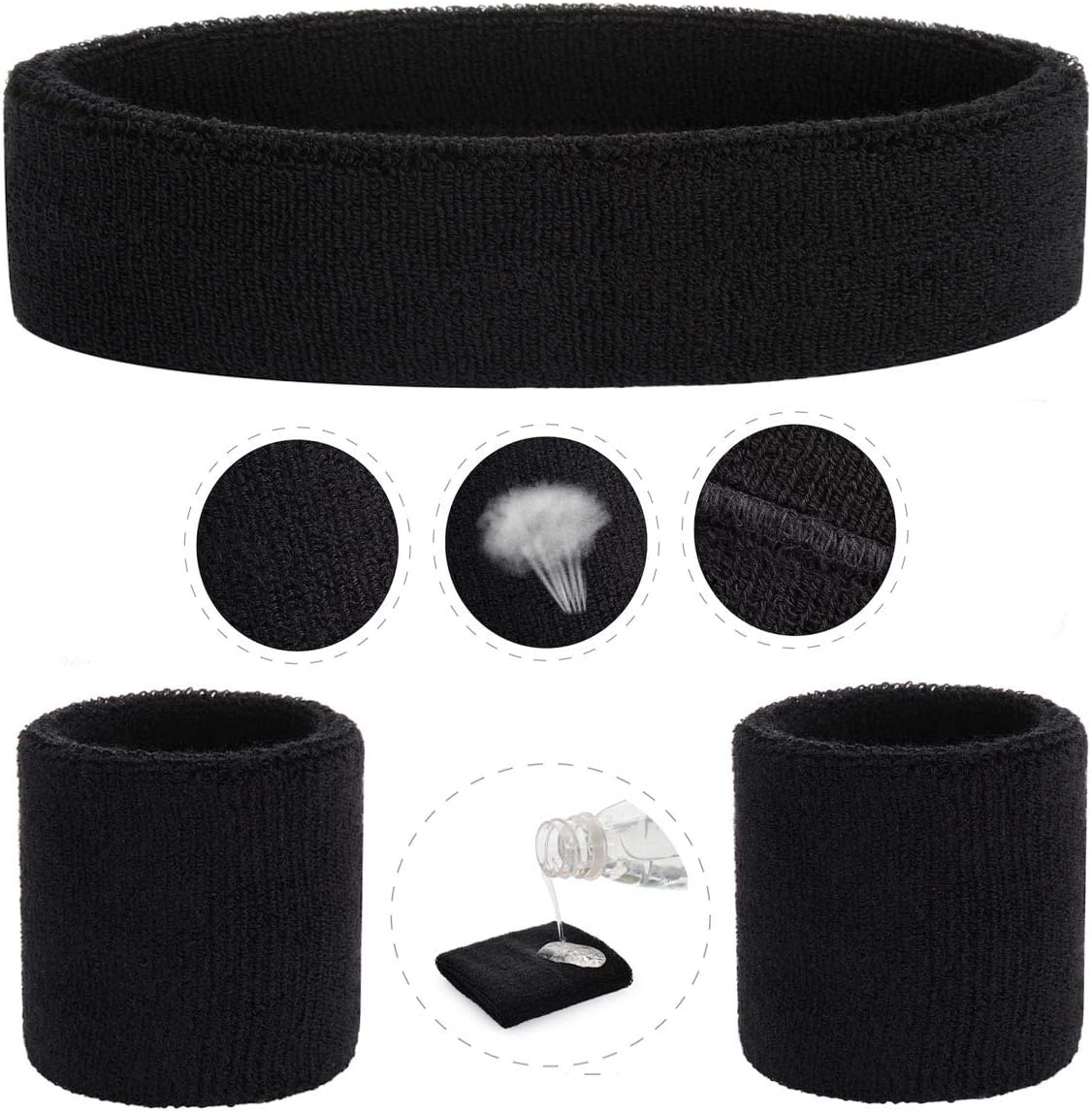 ONUPGO Sweatband Set Sports Headband Wristband Set Sweatbands Terry Cloth Wristband Wrist Sweatband Headbands Moisture Wicking Sweat Absorbing Head Band