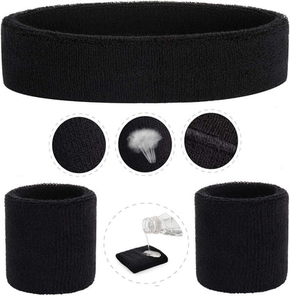 ONUPGO Sweatband Set Sports Headband Wristband Set Sweatbands Terry Cloth Wristband Wrist Sweatband Headbands Moisture Wicking Sweat Absorbing Head Band