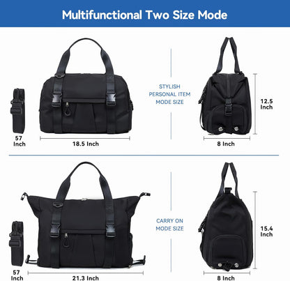 Gym Bag with Yoga Mat Holders, Carry On for Pilates Women & Men with Laptop & Shoe Compartment Large Duffle Travel Weekender Tote with Key Ring Clip Personal Item Workout, Easy to Clean - Black