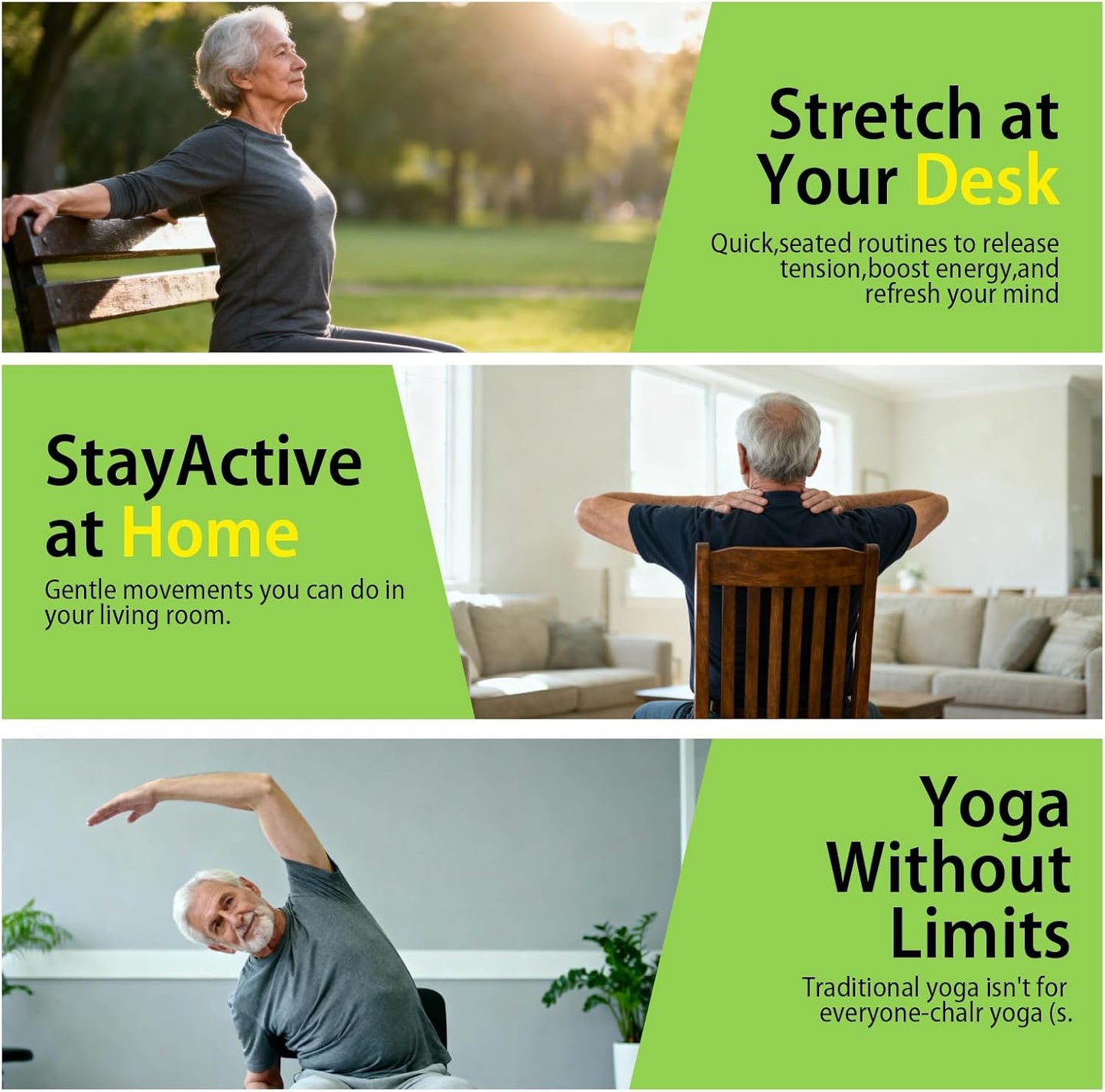Chair Yoga for Seniors Over 60 Book & Chart, Gentle Seated Chair Yoga Guide, 30-Day Challenge for Flexibility & Balance, A4 Size Easy to Follow Chair Yoga Routine for Older Adults