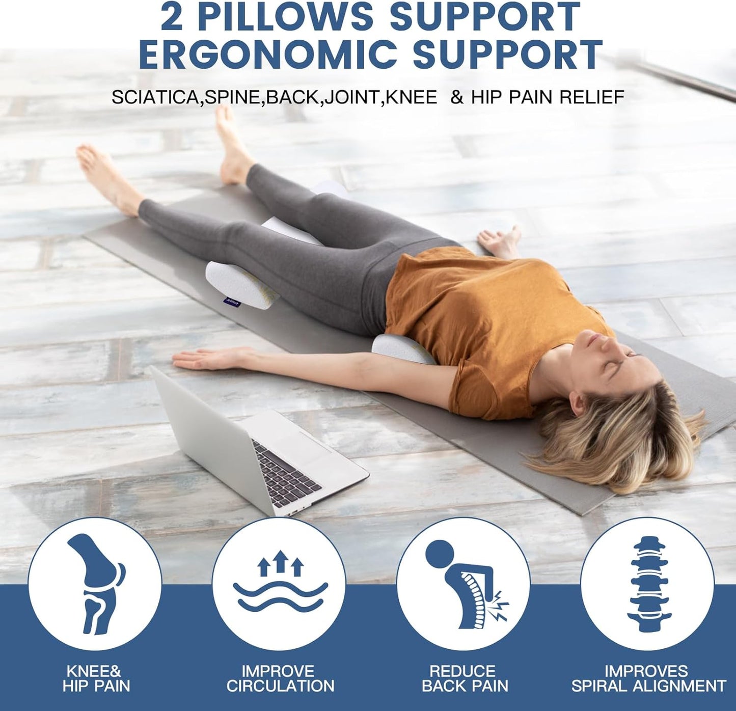 2Pcs Half Moon Bolster for Head, Knees,Ankle Support, Leg Elevation Cushion - Back, Lumbar, Neck Pain Relief,Semi Roll Gel Foam Pillow for Back and Side Sleepers -Chair Seat Pillow