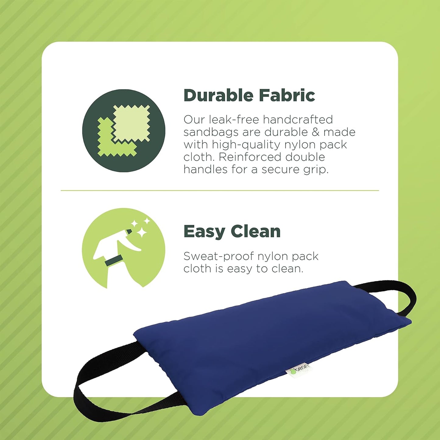 Yoga Sand Bags for Working Out - Reinforced Nylon Fabric Exercise Weight Bag with Double Handles for Secure Grip - Weighted Fitness Equipment for Yoga, Pilates & Training - Made in USA, 10 lbs