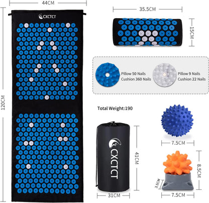 Extra Long Yoga Acupressure Mat Set,Massage Acupuncture Mat Large,Magnetic Mat Acupressure Body mat and Pillow for Neck Back Pain Relief(Gold)