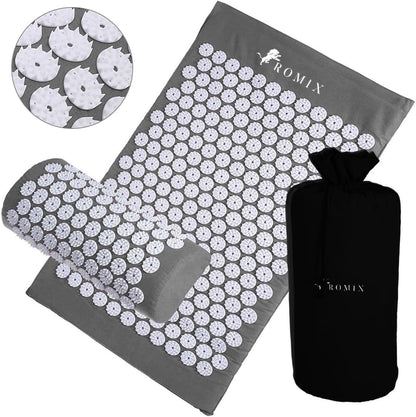 ROMIX Acupressure Mat and Pillow Set, Acupuncture Mat for Back Pain, Neck, Shoulder Pain Relief, Stress Reduction, Wellness Therapy, Cushioned Acupressure Mats with Carry Bag for Men and Women