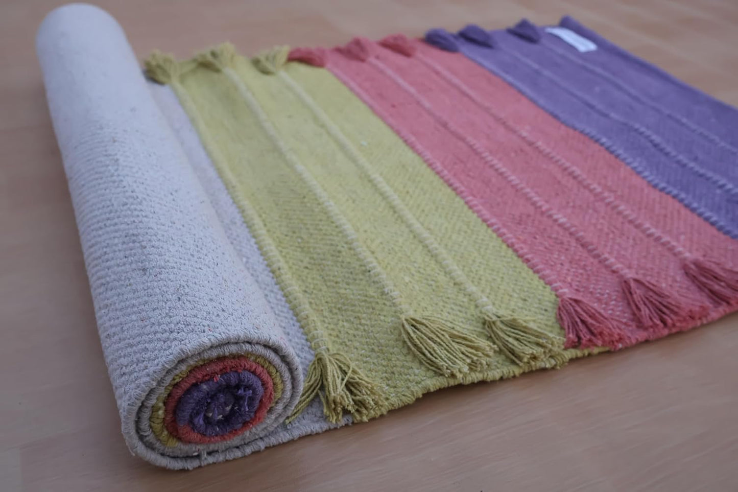 Jaipur Art & Rugs Cotton Yoga Rug - Eco-Friendly Hand-Woven Thick Mat (24”x72”x5mm) for Everyday Fitness at Home - Comfortable & Extra-Long - Colors B