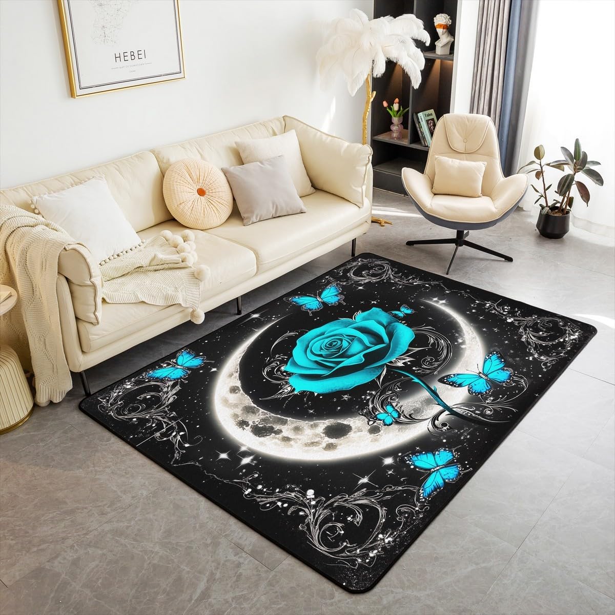 Feelyou Floral Rose Indoor Floor Mat Set,Romantic Blue Rose Rugs for Living Room Bedroom Area Rug 3x5,Boys Girls,Botanical Flower Rose Accent Rug Doormats Floor Mat for All Season