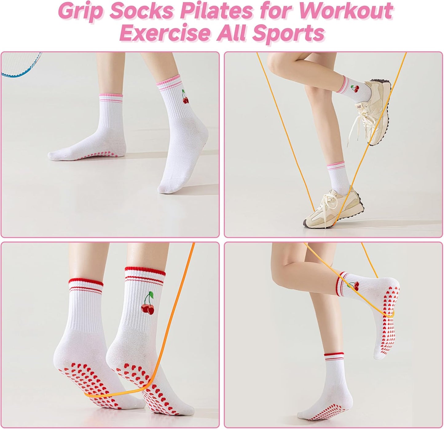 Grip Socks Pilates,4/6Pairs Cotton Cute Pilates Socks for Women, Ruffle Grippy Sock for Yoga Barre Hospital 5-10in
