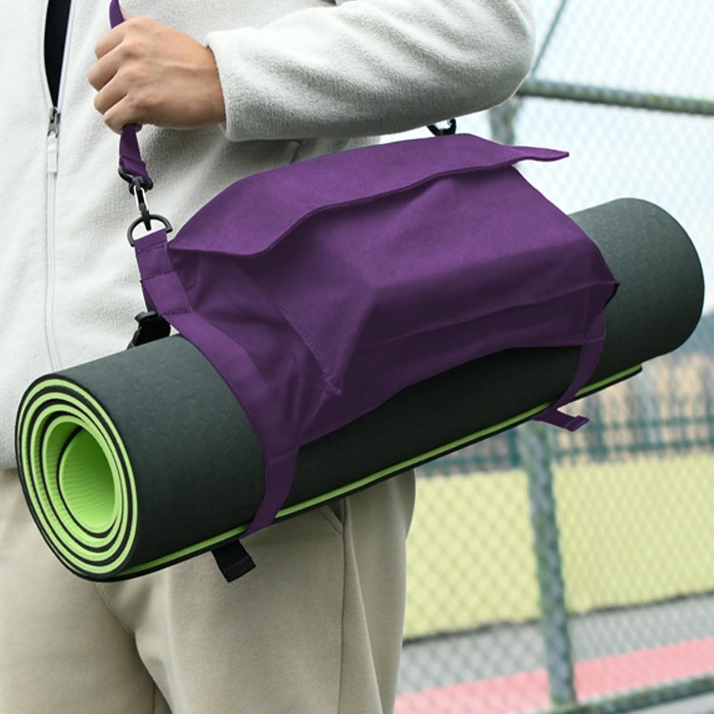 LUEXBOX Yoga Mat Bag with Liner Partition Storage Pockets, Oxford Cloth Yoga Pat Carrier with Large Zipper Pocket, Adjustable Shoulder Strap Yoga Rug Carrying Bag for Women