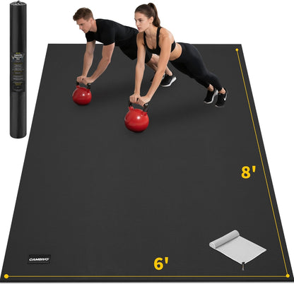 CAMBIVO Large Exercise Mat for Home Workout, 8'x6'/7'x5'/6'x4' (7 mm) Extra Thick Exercise Mat for Home Gym, Shoe-Friendly, Non-Slip Gym Mat for Jump Rope, Weights, Cardio, Fitness