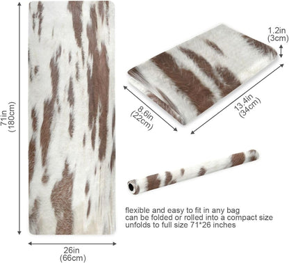 White Brown Print Cow Yoga Mat,Non Slip Exercise & Fitness Mat Folding Waterproof Yoga Mat for Yoga, Pilates, Stretching,71 x 26 Inch Come with Storage Bag