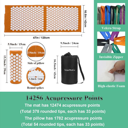 XiaoMaGe Acupressure Mat and Pillow Set with Bag - Large Size 28.7 X 16.5 inch Acupuncture Mat for Neck & Back Pain, Muscle Relaxation Stress Relief, Sciatica Pain Relief Pillow (Black)