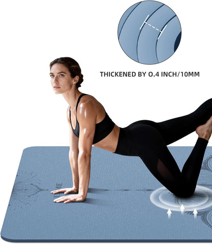Large Yoga Mat (75.5"x47.6"x0.4"）Extra Wide & Thick 10mm, Non-Slip Exercise Mat, High-Density TPE Mat for Yoga Pilates & Home Gym Workouts