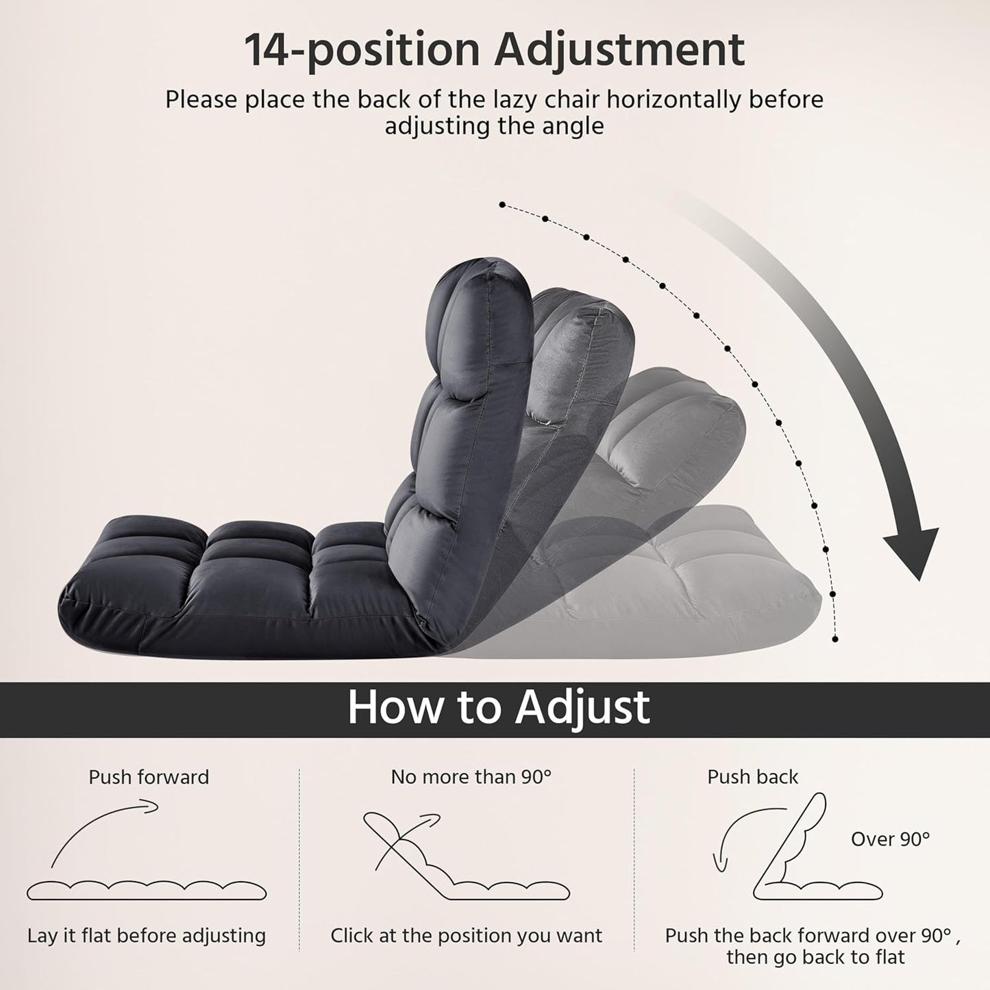 Yaheetech Adjustable Floor Chair with Back Support, Foldable Thick Padded Seat for Meditation&Gaming on Floor, Space Saving Lazy Lounger for Bedroom Dorm, Black