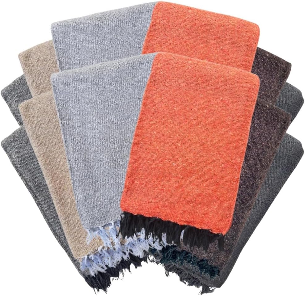 Open Road Goods Bulk Handmade Solid Color Yoga Blankets - Thick Mexican Blankets or Throws - Made for Yoga! (12 Pack, Black)