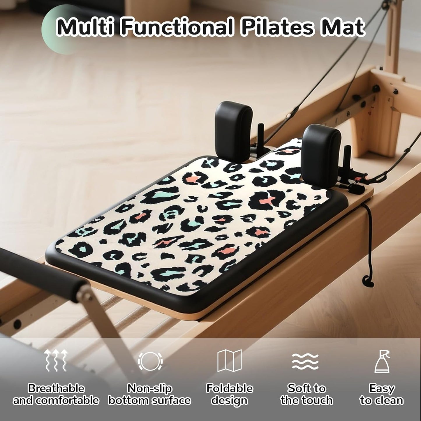 Non Slip Pilates Reformer Mat, Soft Fleece Surface Pilates Towel Mat, Pilates Mat with Multiple Equipment, Lightweight and Foldable, Wicking and Quick Drying for Yoga, Fitness