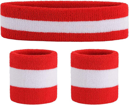 ONUPGO Sweatband Set Sports Headband Wristband Set Sweatbands Terry Cloth Wristband Wrist Sweatband Headbands Moisture Wicking Sweat Absorbing Head Band
