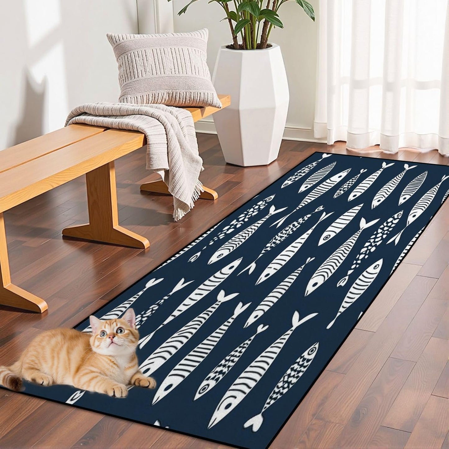 Runner Rug Washable 2x6 Seamless Pattern Fish Swimming Against Current Against Crowd Non-Slip Hallway Area Rug Indoor Outdoor Home Decor for Entryway Bathroom Kitchen Carpet Yoga Floor Mat