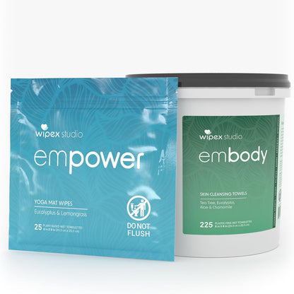 Wipex Studio Empower Yoga Mat Cleaner Wipes 25ct Zip Pack, Ultra Thick and Textured, Lemongrass Eucalyptus Scent, Natural Choice for Yoga, Pilates, or Any Movement Practice