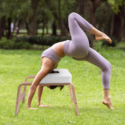 Yoga Headstand Bench, Yoga Inversion Chair, Headstand Trainer with Wood Frame and Pu Pad,Stand Yoga Chair Stress Relief, Balance Training, Body Shaping, Load Capacity 300 Pounds