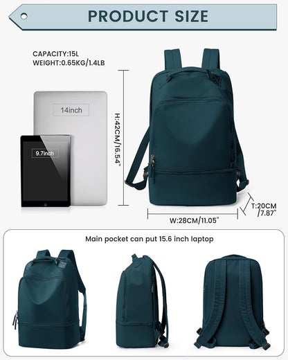 Gym Backpack for Women Men,Cheer bag,Lightweight Gym Bag with Shoe Compartment, Waterproof Sports Backpack with Wet Pocket, Black