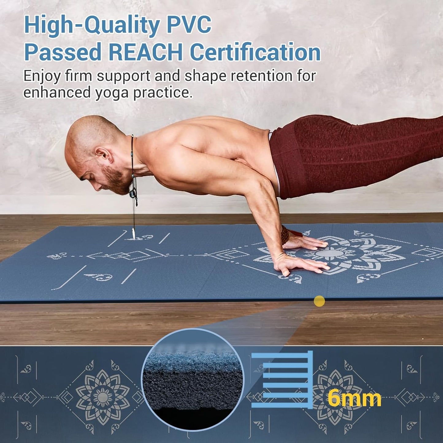 Avoalre Folding Yoga Mat, Eco-Friendly PVC Travel Yoga Mat Packable, Double Sided Non-Slip Printed Yoga Mats with Bag for Home Workout Gym Exercise Fitness Pilates Stretching (72" x 24" x 1/5" Thick)