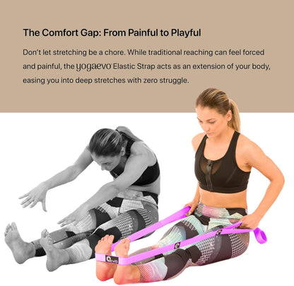 YOGA-EVO Elastic Stretching Strap with Loops for Physical Therapy - Stretch & Activate Muscles - Increase Mobility & Recovery - Soft Cotton & Spandex - Includes Carrying Pouch & Video Exercises