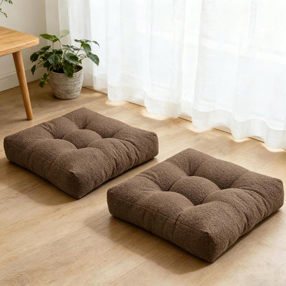 Meditation Cushion Set of 2, Large Floor Cushions for Adults, Thick Square Floor Sitting Pillow with Tufted Cover for Tatami Living Room Fireplace, Navy Blue 18x18 in