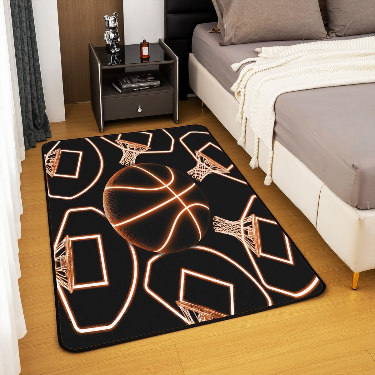 jejeloiu Basketball Living Room Rugs for Bedroom 5x7 Kids Gaming Sports Decor Carpet for Boys Girls Teens Ball Games Area Rug Soft Gift for Basketball Lover Grey and Black Room Decor