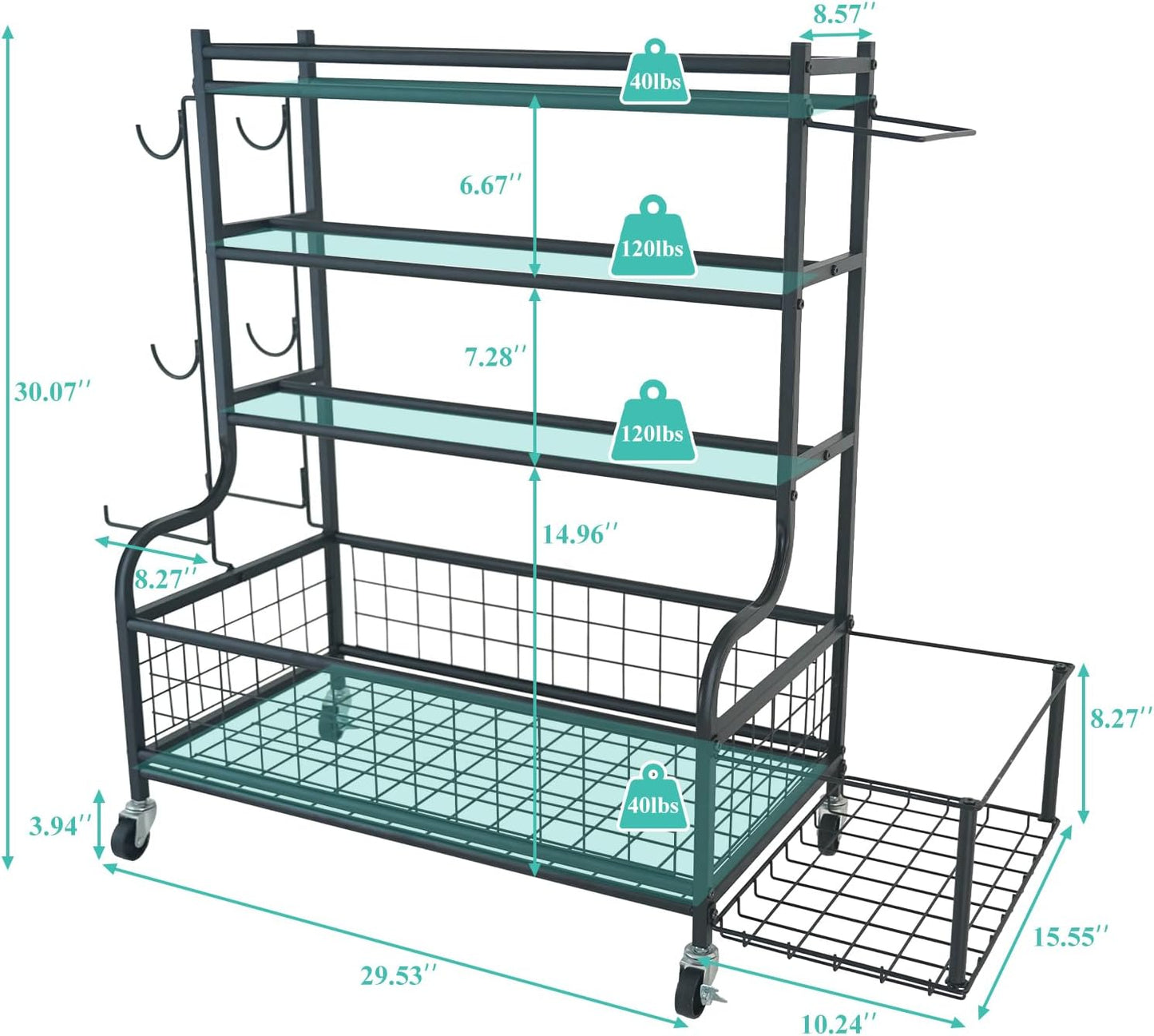 Dumbbell Rack, Weight Rack for Kettlebells, Storage Holder for Yoga and Workout Equipment, Home Gym Storage Rack with Wheels,Hooks and Mesh Top