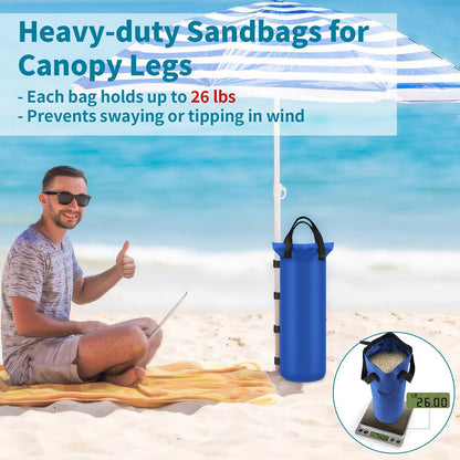 4 Sand Bags for Weight, Heavy Duty Sandbags for Canopy Legs, Extra Large Pop Up Tent Weights, Canopy Weight Bags for Gazebo, Outdoor Sun Shelter, Umbrella - Black, 6"×20", Without Sand