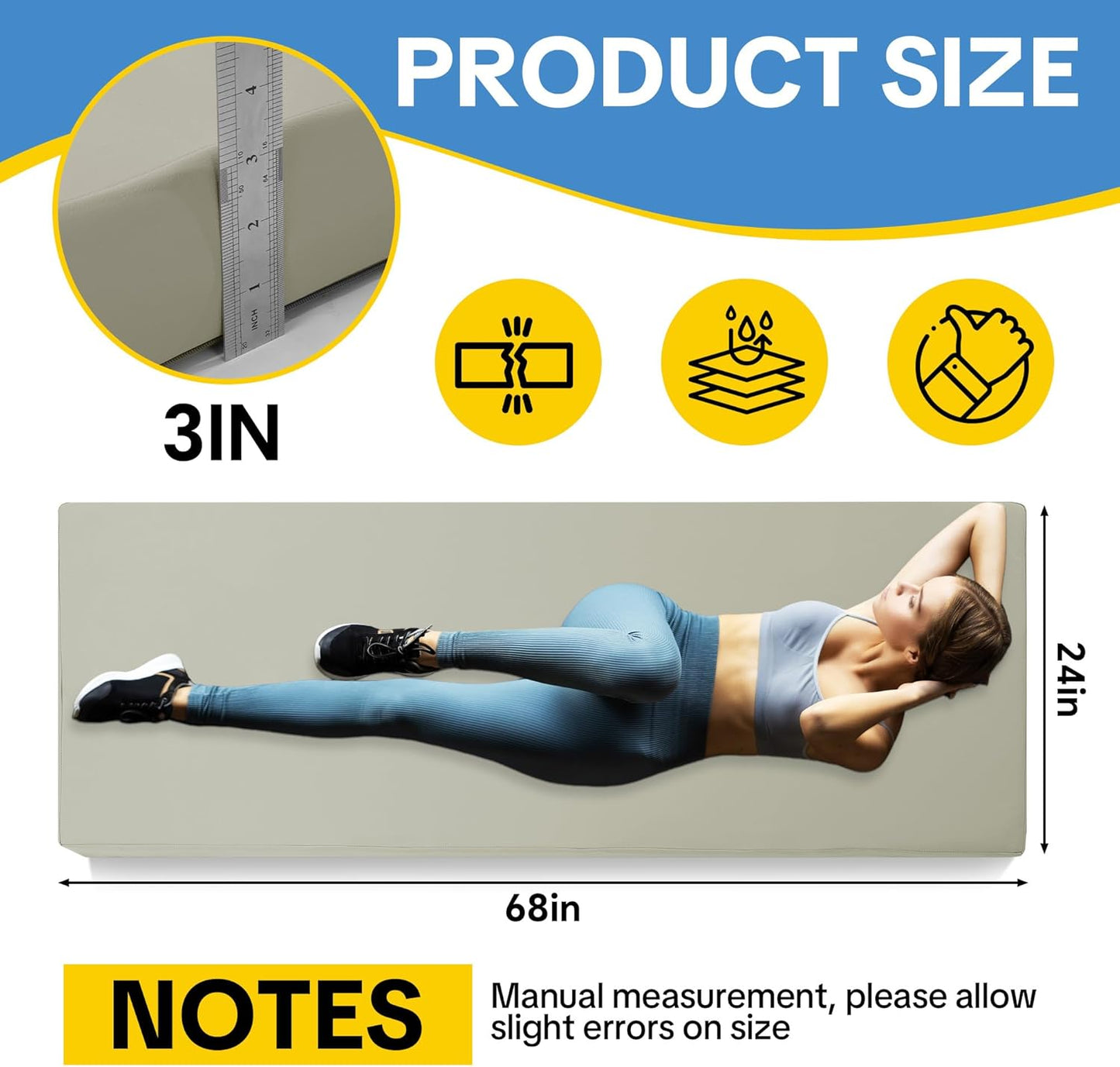MABOZOO 3-Inch Thick Yoga Mat, 68"x24" Extra Thick PU Leather Exercise Mat, High-Density Foam Gymnastics Cushion for Yoga, Fitness, Pilates, Stretching